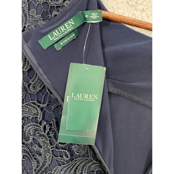 Lauren Ralph Lauren Lighthouse Navy Floral Lace Back Zip Lined Evening Gown 10 - Picture 4 of 13